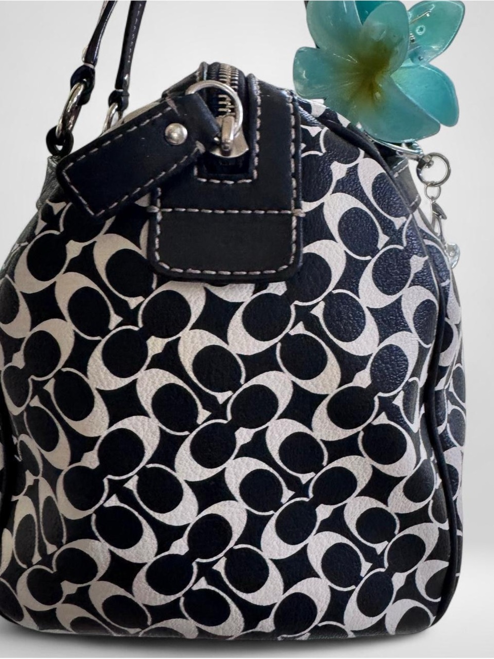 Coach Black & White Signature Canvas Tote with Chain Detail - Picture 3 of 8